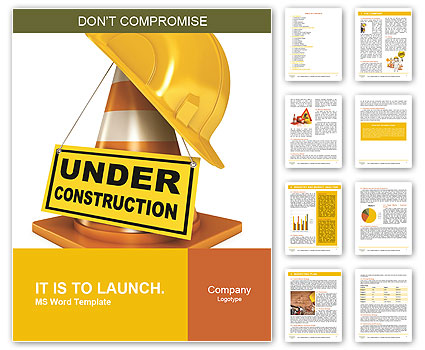 Helmet for builder worker. Traffic cones. Under construction sign. Icon isolated on white background Word Template