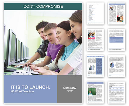 Group of teens with computers Word Template