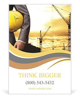Engineer yellow helmet for workers security on the background of a new high-rise apartment buildings Ad Template