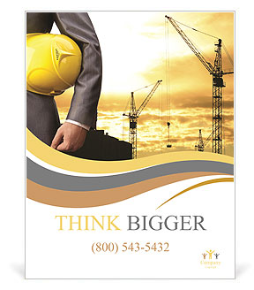 Engineer yellow helmet for workers security on the background of a new high-rise apartment buildings Poster Template