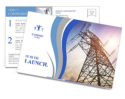 High voltage post.High-voltage tower sky background. Postcard Template