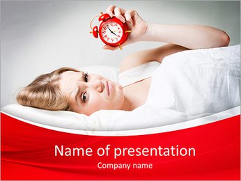 Tired woman with alarm in her hand not getting enough sleep PowerPoint Template
