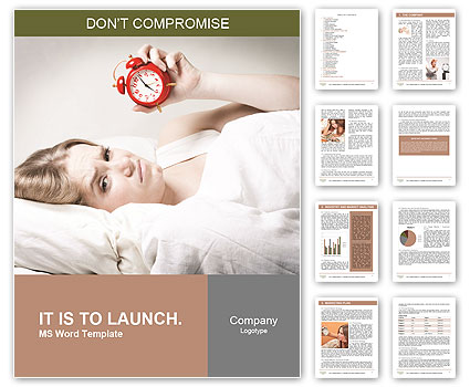 Tired woman with alarm in her hand not getting enough sleep Word Template