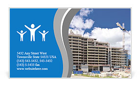 High-rise building under construction. The site with cranes against blue sky Business Card Template
