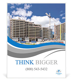 High-rise building under construction. The site with cranes against blue sky Poster Template