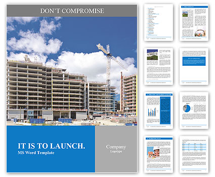 High-rise building under construction. The site with cranes against blue sky Word Template