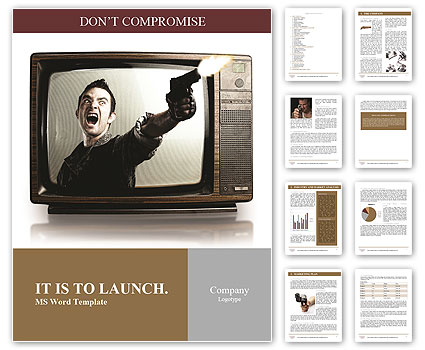 Angry tv man shooting a gun, represents violence in tv programs and movies Word Template