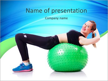 Woman doing exercises with ball on white PowerPoint Template
