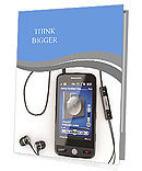 Mobile phone with headphones on white background. 3d Presentation Folder