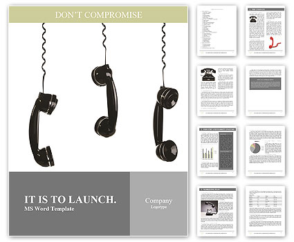 Rotary telephone handsets hanging in the air isolated on white Word Template