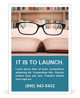 Closeup of reading glasses on the book. shot in the library Ad Template