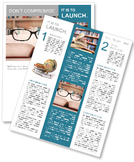 Closeup of reading glasses on the book. shot in the library Newsletter Template
