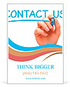 Hand writing Contact Us with blue marker on transparent wipe board. Ad Template