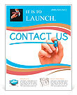 Hand writing Contact Us with blue marker on transparent wipe board. Flyer Template
