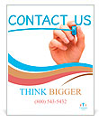 Hand writing Contact Us with blue marker on transparent wipe board. Poster Template