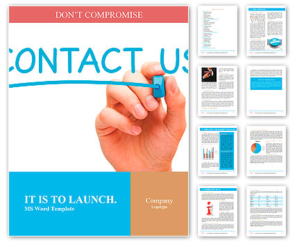 Hand writing Contact Us with blue marker on transparent wipe board. Word Template