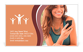 Happy Woman Looking and Text Messaging On The Smart Phone Business Card Template