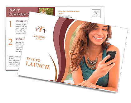 Happy Woman Looking and Text Messaging On The Smart Phone Postcard Template