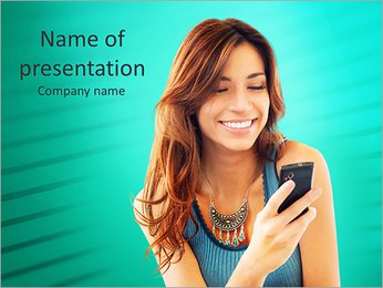 Happy Woman Looking and Text Messaging On The Smart Phone PowerPoint Template