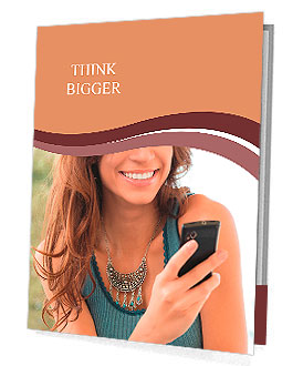 Happy Woman Looking and Text Messaging On The Smart Phone Presentation Folder