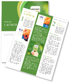 Woman hand holding smart phone against spring green background Newsletter Template