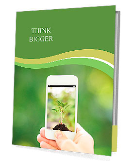 Woman hand holding smart phone against spring green background Presentation Folder