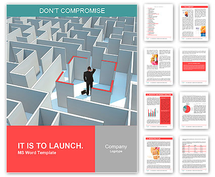 A businessman stands in the center of the maze Word Template