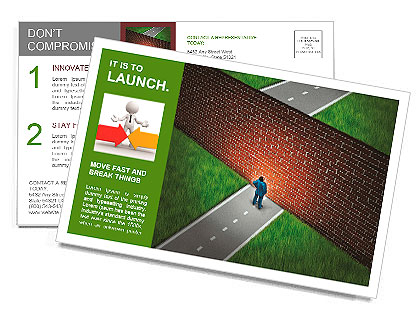 Business challenge and financial obstacles concept with a businessman standing in front of a large b Postcard Template
