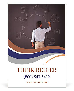Businessman writing a cloud computing diagram on the chalkboard Ad Template
