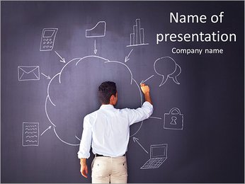 Businessman writing a cloud computing diagram on the chalkboard PowerPoint Template