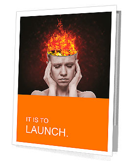Concept, an idea. head of woman with a flame of fire on black background Presentation Folder