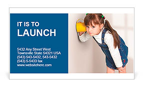 Child girl overhear using cup Business Card Template