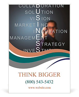 Business man writing business concept by crossword component ( vision - strategy - management - inve Ad Template