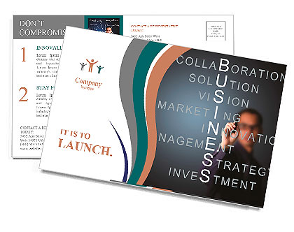 Business man writing business concept by crossword component ( vision - strategy - management - inve Postcard Template