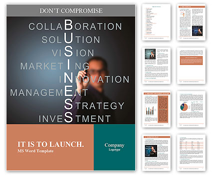 Business man writing business concept by crossword component ( vision - strategy - management - inve Word Template