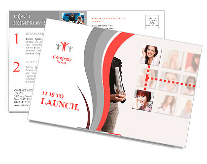 Professional business woman with a networking concept of friends and colleagues. Postcard Template