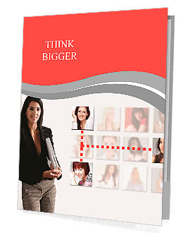 Professional business woman with a networking concept of friends and colleagues. Presentation Folder