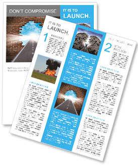Break through to opportunity concept with a highway going through a broken brick wall to a shinning Newsletter Template