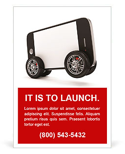 Smartphone with Blank Screen on Wheels isolated on white background Ad Template