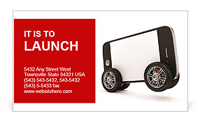 Smartphone with Blank Screen on Wheels isolated on white background Business Card Template