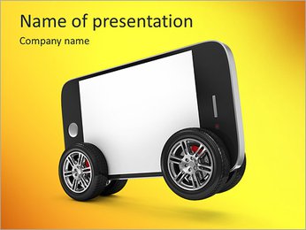 Smartphone with Blank Screen on Wheels isolated on white background PowerPoint Template