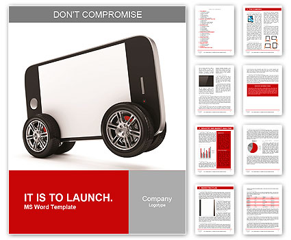 Smartphone with Blank Screen on Wheels isolated on white background Word Template