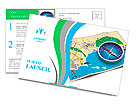GPS navigation, tourism and travel route planning concept: color city map and blue magnetic compass Postcard Template
