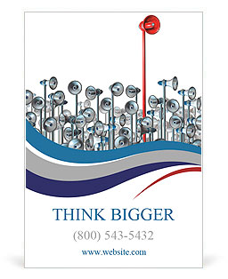 Communications leader concept with a red bullhorn or megaphone rising above the rest of the group of Ad Template