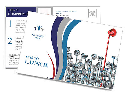 Communications leader concept with a red bullhorn or megaphone rising above the rest of the group of Postcard Template