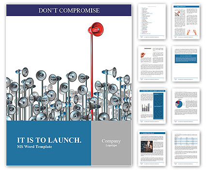 Communications leader concept with a red bullhorn or megaphone rising above the rest of the group of Word Template