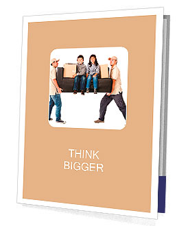 Delivery men carrying a heavy couch with kids - isolated over a white background Presentation Folder