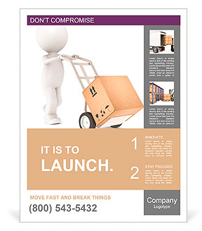Delivery. 3D Little Human Character transporting a Box. Poster Template