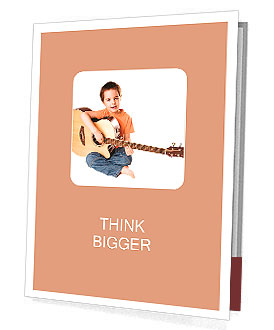 Beautiful singing little boy with acoustic guitar isolated on white background Presentation Folder