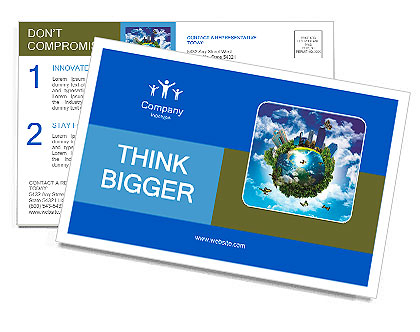 Earth with the different elements on its surface. Humorous collage. Postcard Template